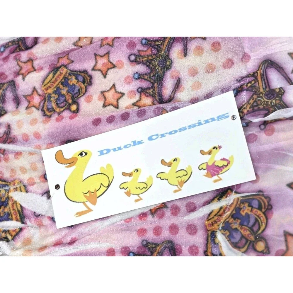 Y2K Duck Crossing VTG Velvet Leotard Dance Dress Glitter Crowns Airbrush Size CS